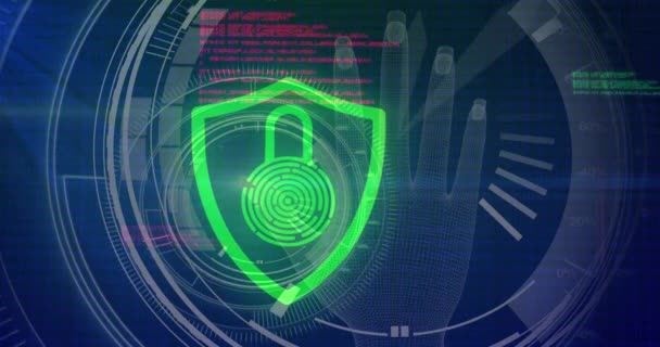 Анімація Блокування Онлайн Безпеки Біометричним Відбитком Пальців Обробкою Даних Скануванням — стокове відео