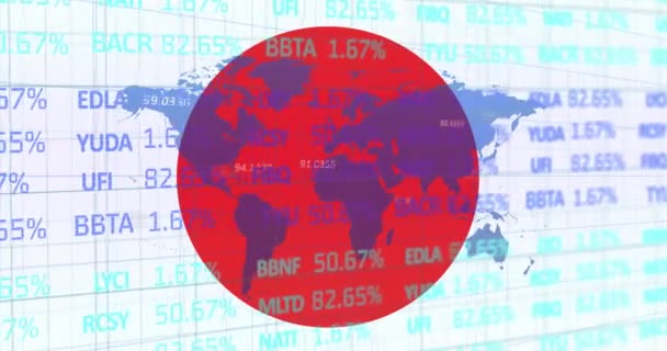 Animáció Pénzügyi Statisztikák Rögzítése Világ Térképe Japán Lobogó Alatt Globális — Stock videók