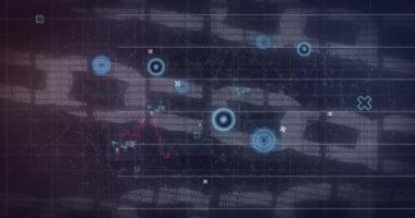 İstatistiksel veri işleme ve mavi arka planda güvenlik zinciri taramaları. küresel finans ve siber güvenlik kavramı