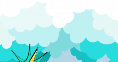 Birden fazla mavi bulut üzerinde retro karikatür konuşma baloncukları. Klasik çizgi roman süper kahraman konsepti dijital olarak oluşturulmuş video.