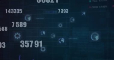 Birden fazla değişen numara ve mavi arkaplanda yuvarlak tarayıcılar. küresel finans ve bilgisayar teknolojisi kavramı