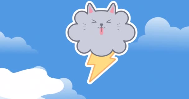 Animación Linda Nube Con Truenos Sobre Nubes Sobre Fondo Azul — Vídeo de stock