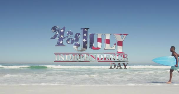 Animation 4Th July Independence Day Text American Flag Pattern Man — Stock Video