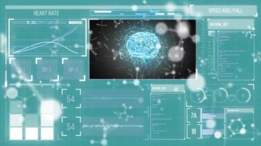 Tıbbi veri işleme ile dijital arayüze karşı yüzen moleküler yapılar. tıbbi araştırma ve teknoloji konsepti