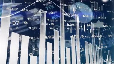 Mavi arka planda finansal ve istatistiksel veri işlemesinin dijital animasyonu. küresel finans ve ekonomi kavramı