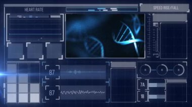 Mavi arka planda tıbbi veri işleme ile dijital arayüzün dijital animasyonu. tıbbi araştırma ve teknoloji konsepti