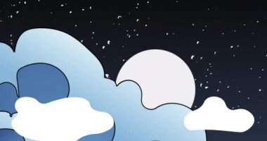 Gece gökyüzünde hareket eden beyaz bulutların animasyonu. Peri masalı ve çizgi film konsepti dijital olarak oluşturulmuş video.