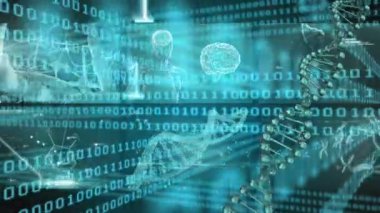 Yeşil arka planda tıbbi veri işlemesine karşı ikili kodlamanın dijital animasyonu. tıbbi araştırma ve teknoloji konsepti