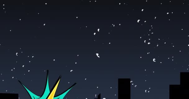 Animation Von Retro Sprechblasen Die Nachts Über Das Stadtbild Fliegen — Stockvideo