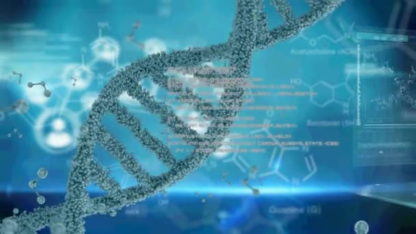 Struktura Dna Przędzenia Struktury Chemiczne Przed Ekranami Przetwarzanie Danych Medycznych — Wideo stockowe