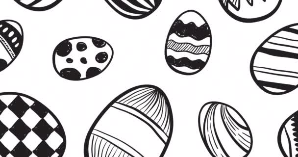 Animazione Più Uova Pasqua Decorate Bianco Nero Sfondo Bianco Celebrazione — Video Stock