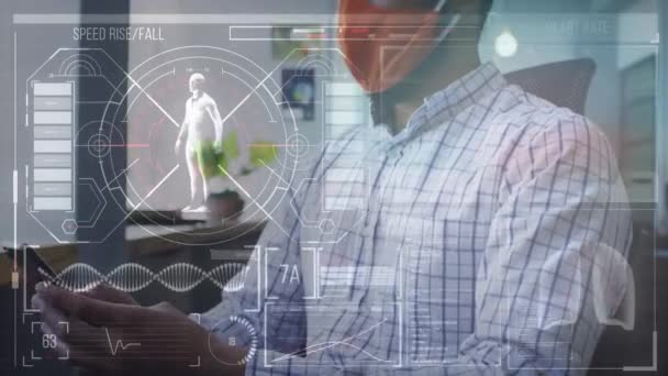 Interface Digital Com Processamento Dados Médicos Contra Homem Usando Espirros — Vídeo de Stock