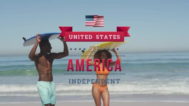 Animazione Bandiera Americana Stati Uniti America Indipendenti Dal 1776 Testo — Video Stock