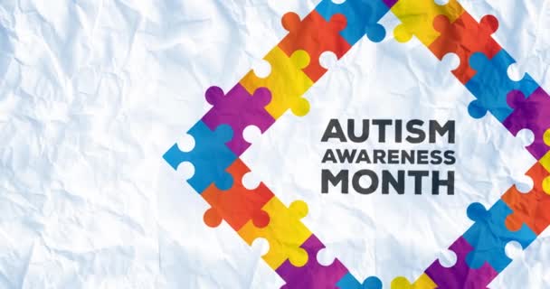 Animacja Świadomości Autyzmu Miesiąc Ramce Utworzony Autyzmu Świadomości Miesiąc Zagadki — Wideo stockowe