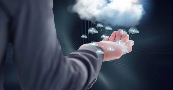 Σύνθεση Του Δικτύου Ψηφιακών Εικονίδια Σύννεφο Λευκό Σύννεφο Πάνω Από — Φωτογραφία Αρχείου
