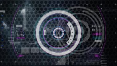 Altıgen ağ üzerinde tarama ve veri işleme dürbünlerinin animasyonu. dijital arayüz, küresel teknoloji ve bağlantı konsepti dijital olarak oluşturulmuş video.