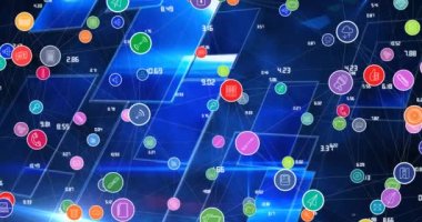 Dijital simgelerle bağlantı ağının animasyonu. küresel teknoloji, dijital arayüz, bağlantı ve ağ konsepti dijital olarak oluşturulmuş video.