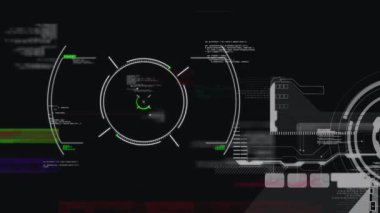 Kapsamlı tarama ve kara arkaplanda veri işleme animasyonu. dijital arayüz, küresel teknoloji ve dijital olarak oluşturulan ağ konsepti.