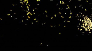 Animation of confetti and gold coins falling on black background. finance, winning and gambling concept digitally generated video.