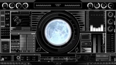 Ekranda tarama ve veri işleme ile Dünya gezegeninin animasyonu. Astronomi, bilim ve teknoloji konsepti dijital olarak oluşturulmuş video.