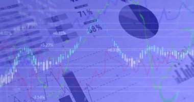 Arka plandaki istatistik kaydı üzerinden finansal veri işleme animasyonu. küresel iş, finans ve bağlantı konsepti dijital olarak oluşturulmuş video.