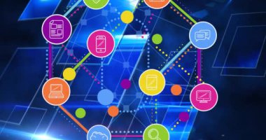 Dijital simgelerle bağlantı ağının animasyonu. küresel teknoloji, dijital arayüz, bağlantı ve ağ konsepti dijital olarak oluşturulmuş video.