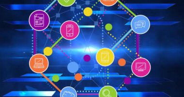 Dijital simgelerle bağlantı ağının animasyonu. küresel teknoloji, dijital arayüz, bağlantı ve ağ konsepti dijital olarak oluşturulmuş video.