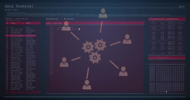 Animação Rede Conexões Processamento Dados Sobre Telas Computador Interface Digital — Vídeo de Stock