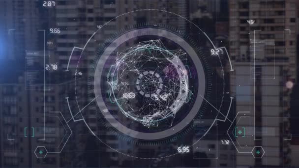 Анимация Масштаба Обработки Данных Городу Цифровой Интерфейс Глобальная Технология Концепция — стоковое видео