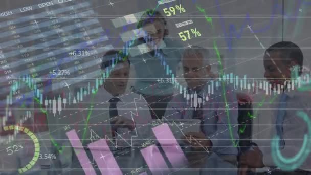 Animação Processamento Dados Financeiros Registro Estatísticas Sobre Empresários Segundo Plano — Vídeo de Stock