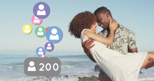 Profile Icons Increasing Numbers African American Man Picking His Wife — Video Stock