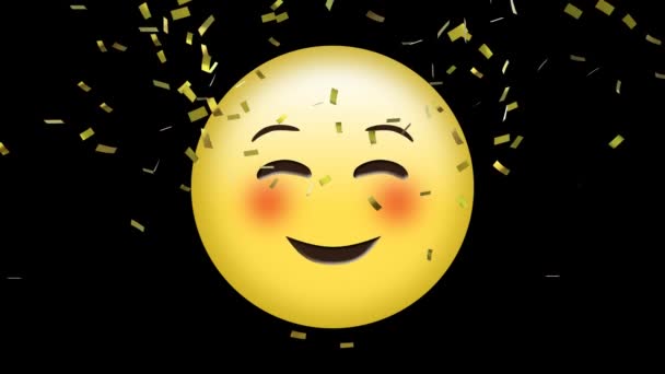 Animation Von Gold Das Über Lächelnde Emojis Auf Schwarzem Hintergrund — Stockvideo