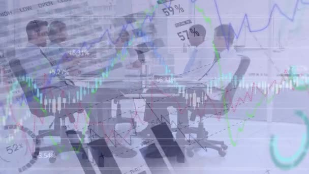 Animáció Pénzügyi Adatok Feldolgozása Statisztikák Rögzítése Üzletemberek Találkozón Globális Pénzügyek — Stock videók