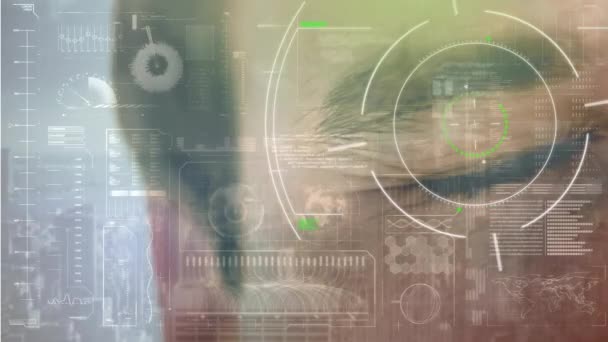 Animation Der Scan Und Datenverarbeitung Über Dem Menschlichen Auge Digitale — Stockvideo