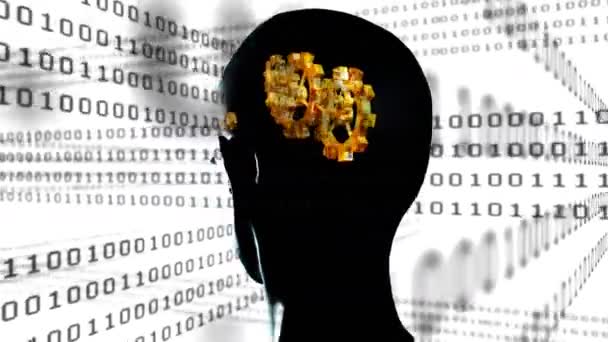 Animation Binary Coding Data Processing Human Brain Cogs Spinning Global — Stok video