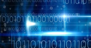 Arka plandaki ikili kodlama üzerine dijital simgelerle bağlantı ağının animasyonu. küresel teknoloji, dijital arayüz, bağlantı ve ağ konsepti dijital olarak oluşturulmuş video.