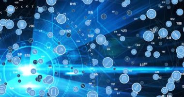 Arkaplanda tarama kapsamı üzerinde dijital simgelerle bağlantı ağının canlandırılması. 