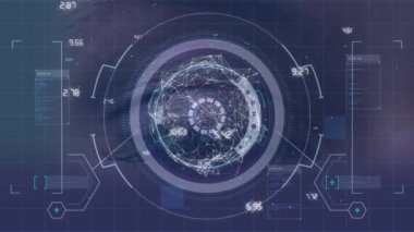 Animation of scope scanning and data processing over grid. digital interface, global technology and connection concept digitally generated video.