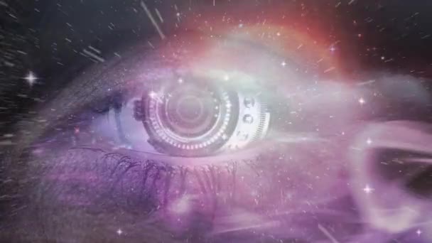 Animation Scope Scanning Woman Eye Universe Digital Interface Online Identity — Stockvideo
