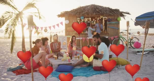 Animação Balões Amor Coração Vermelho Ícones Digitais Sobre Amigos Que — Vídeo de Stock