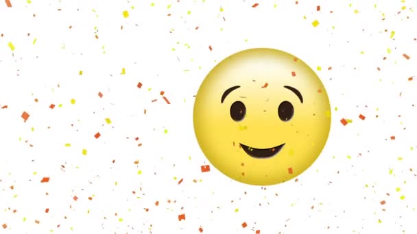 Animacja Czerwonego Żółtego Konfetti Padającego Uśmiechnięte Mrugające Emoji Białym Tle — Wideo stockowe