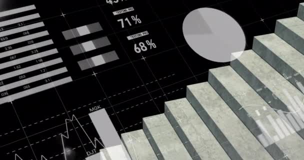 Animação Processamento Dados Financeiros Registro Estatístico Sobre Passos Fundo Preto — Vídeo de Stock