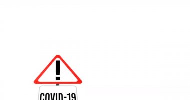 Beyaz arka planda covid-19 yazı ve uyarı panosunun dijital animasyonu. Coronavirus covid-19 salgın konsepti