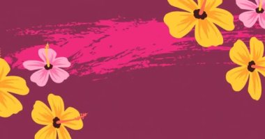 Pembe arka planda birden fazla çiçeğin dijital animasyonu. Soyut şekil ve doku kavramına sahip arkaplan