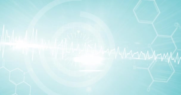 Animación Digital Punto Brillante Luz Monitor Frecuencia Cardíaca Contra Estructuras — Vídeos de Stock