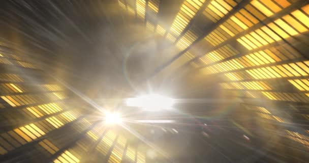 Цифровая Анимация Яркого Пятна Света Над Музыкальным Эквалайзером Золотом Фоне — стоковое видео