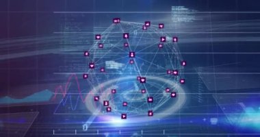 Bağlantı ağları, tarama ve veri işleme ağı olan dünyanın animasyonu. dijital arayüz, küresel teknoloji, bağlantı ve iletişim konsepti dijital olarak oluşturulmuş video.