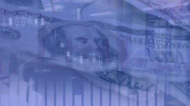 Amerikan dolarları üzerinden finansal veri işleme animasyonu. küresel finans ve iş konsepti dijital olarak oluşturulmuş video.