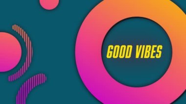 İyi titreşimlerin animasyonu, pembe ve turuncu daireler üzerinde yeşil arka planda. Retro video oyunu konsepti dijital olarak oluşturuldu.