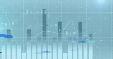 Mavi arka planda finansal veri işleme şebekesinin animasyonu. dijital arayüz, küresel teknoloji, bağlantı ve iş konsepti dijital olarak oluşturulmuş video.